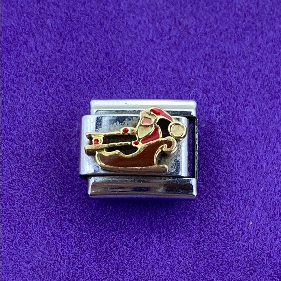 💛 Y2K Stainless Steel 18k Gold Santa Sleigh Charm Link - Picture 1 of 2